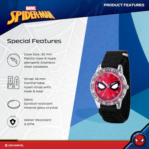 Image of Marvel Spiderman Watch for Kids - Spiderman Watch Boys - Spider-Man Watches for Boys 4-6 - Kids Toys - - Marvel Toddler - Teen - Red Bezel - Multicolor Nylon Strap