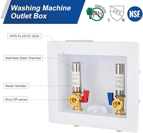 Miniatura 6 de EFIELD Caja de salida universal para lavadora (lavandería) con drenaje central, conexión MIP de sudor de 12 pulgada con pararrayos de martillo de