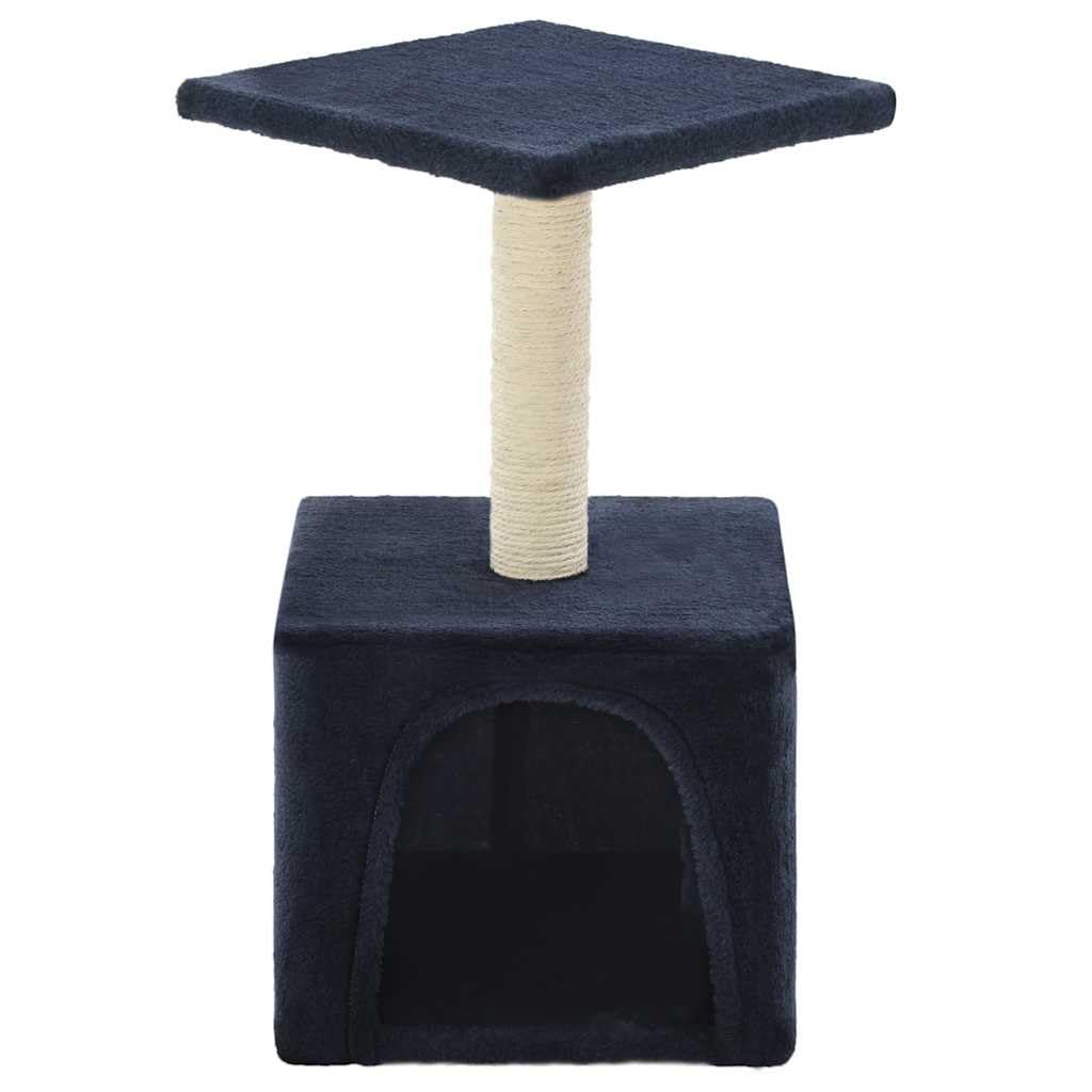 Tiragraffi per gatti, 55 cm, blu scuro, corda in sisal, colonna tiragraffi con grotta e piattaforma, albero da arrampicata per gatti da appartamento, mobili tiragraffi per graffiare e