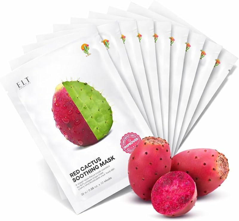 Máscara facial de tecido ELT com extrato de cacto vermelho e ácido hialurônico, 10 unidades, 25 g cada