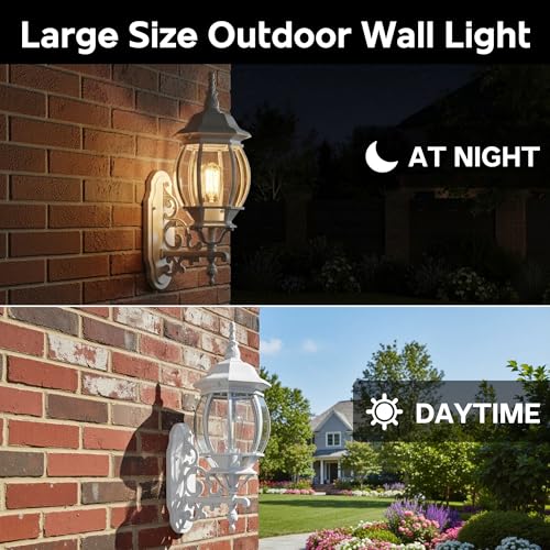 Image of 23 Inch Vintage White Wall Sconce - Large White Outside Light for House, Die-cast Aluminum and Glass Extra Large Outdoor Wall Light for Porch Garage Outdoor Lighting 23 inch Exterior Porn Lantern,E26