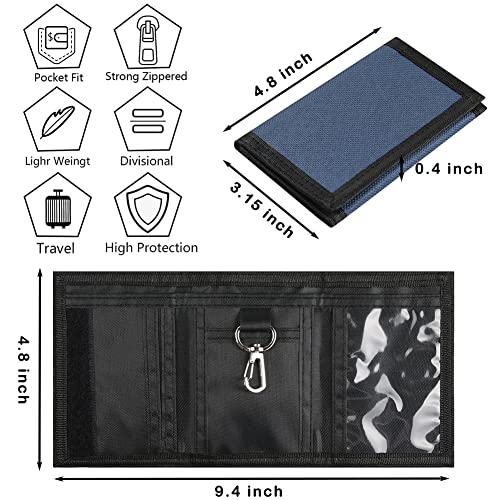 Image of Kids Wallet for Boys Girls Teens Trifold, Canvas Toddler Wallet for Boys, Cute Zipper Wallets Youth with Coin Pocket and Card Holders, Novelty Wallets for Childrens Birthday Gifts, Navy blue, Casual
