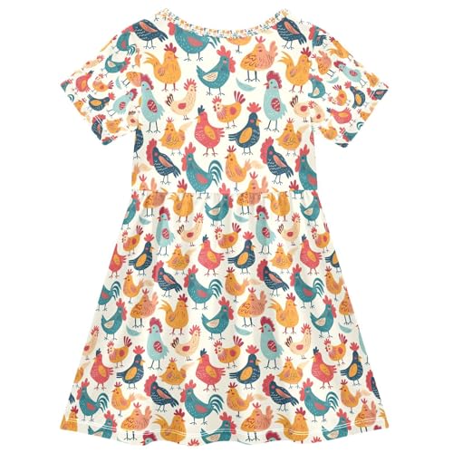 ALAZA Yellow Dog Puppy Blue Girls Dress Short Sleeve Toddler Casual Dresses Summer Sundress 2-8T2