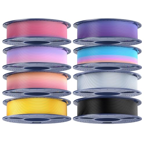 Image of TECBEARS Silk Rainbow PLA+ 3D Printer Filament Bundle for Bambu 3D Printers | Fast Color Change Each 8 Meters, Silky Glossy PLA Plus, 250g Spool, 8 Rolls, 2kg Total, Individually Vacuum Packed