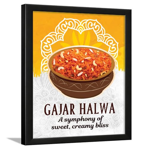 Image of Chaka Chaundh - Gajar halwa wall art poster frame Sweets Mithai shop and confectionery store wall art framed quotes decor item - Restaurant cafe food Deserts poster frame decoration items - 14 X 11 inches