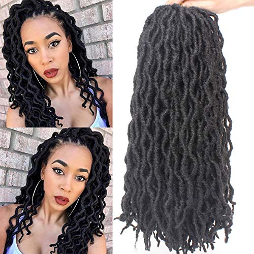 Leeven 20 Inch Wavy Nu Locs Crochet Hair 24 Roots Curly Faux Locs Pre-Looped Deep Twist Braiding Hair Dreadlocks 6Pcs/Lot Natural Black Gypsy Locs Synthetic Braids Hair Extensions
