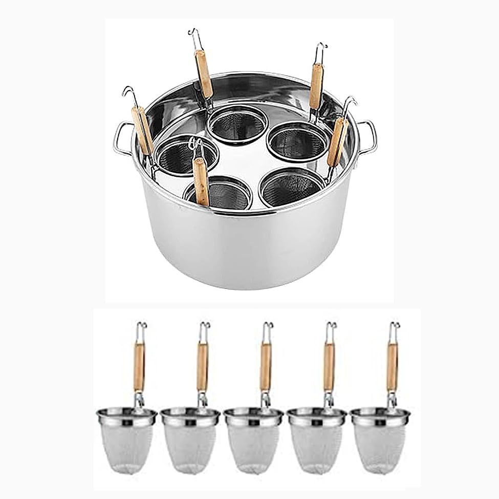 SAeWare Juego de ollas para pasta de acero inoxidable con divisor y colador de colr – Cocina de grado comercial para uso doméstico y restaurante, perfecta para pasta, sopa y más, C-5 agujeros