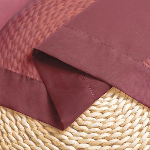 Image of Chyhomenyc Burgundy Sheer Valances for Windows - Light Filtering Small Kitchen Curtains, Rod Pocket Short Top Window Treatment Decor for Living Room Bathroom Basement, 42Wx16L inches, 2 Panels
