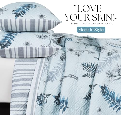 Image of VAS COLLECTIONS 100% Cotton King Bedspread Set, 280 TC Ultrasonic Quilted Coverlet, Soft & Lightweight, 90x100 in (228x254 cm), 2 Pillow Covers (Steel Blue)