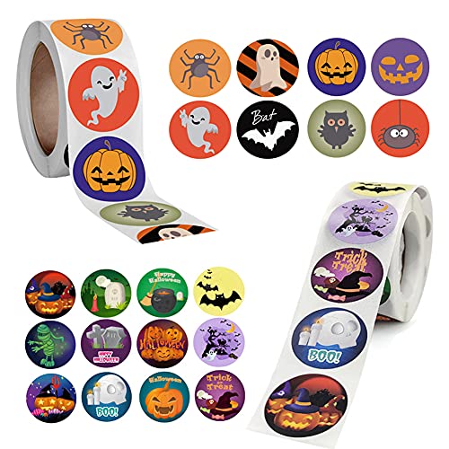 Halloween Aufkleber Rolle 1000 Stück Halloween Sticker Halloween Dekorative Aufkleber Kürbis fledermaus Geisterspinnen Sticker Kinder Halloween Aufkleber Rolle