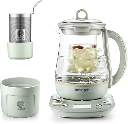 BUYDEEM Health Pot K2763 Lite hervidor eléctrico de vidrio para té y café caldera de agua con olla para guisar control de temperatura verde 15 L