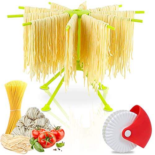 Fuairmee Pasta Drying RackCollapsible Spaghetti Dryer Stand with 4 Branched Plastic Noodle Hanging Dryer for Home Use Green