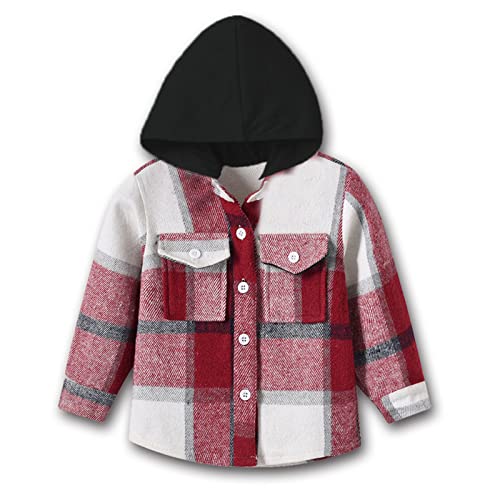 Boys Girls Plaid Long Sleeve Hooded Button Down Jacket Coat with Pockets Toddler Fall Clothes Outwear (I, 6-12 Months)2