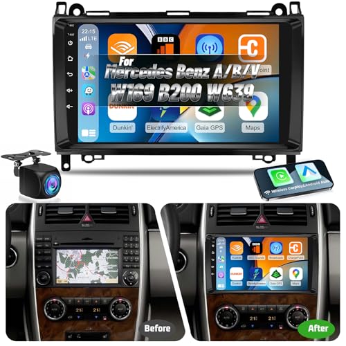Autoradio 2G+64G pour Mercedes Benz Classe A/B/V W169 B200 W639 W245 Vito Viano Sprinter - Carplay sans Fil et Android Auto - Autoradio Android 9 Pouces avec...
