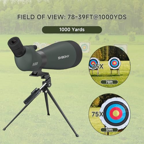 Image of SVBONY SV28 100mm Angled Spotting Scope for Target Shooting, 25-75x Spotter Scope with Tripod for Long Range Viewing, FMC HD Optics with Soft Carrying Case & Phone Adapter, Scopes for Shooting