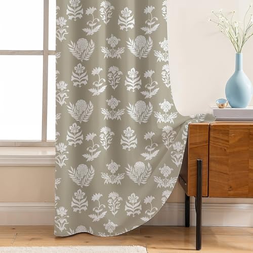 Image of LINENWALAS Printed Blackout Curtains for 5 Feet Window | Set of 2 | Printed Drapes | Thermal Insulated, Room Darkening Panels with Grommet Hanging for Living Room (Taupe Kalamkari)