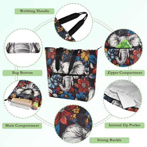 Sunflowers Poppy Book Tote Bag Aesthetic with Zipper Cute Reusable Shoulder Bags Handbag for Travel Shopping3
