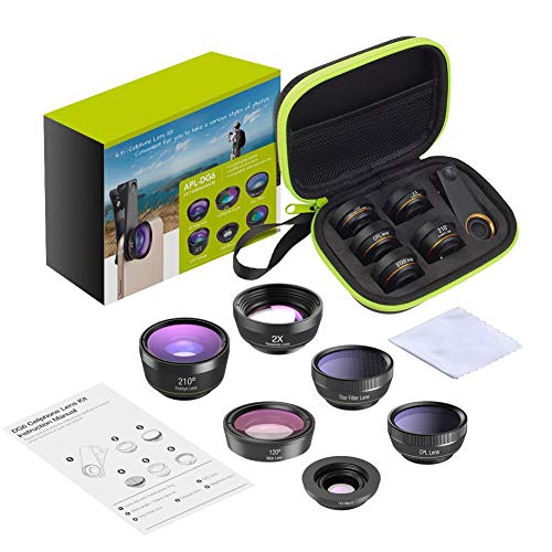Archuu Phone Camera Lens, 6 in 1 Phone Lens kit-Fisheye Lens + Macro Lens + Wide Angle Lens+Zoom Lens + Polarization Lens+ Starlight Lens,Clip on Cell Phone Lens Kits for Smartphones
