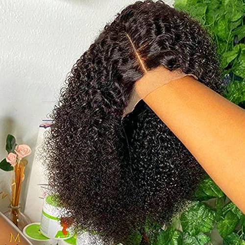 Afro Kinky Curly 13x4 Lace Front Wigs Human Hair Pre Plucked with Baby Hair 150% Density 10A Brazilian Hair Glueless Lace Wigs For Black Women (18 Inch, Natural Color)