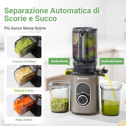 AAOBOSI Juicer Slow Estrattore Frutta e Verdura, 110mm Estrattore Di Succo, Elevata Resa di Succo, con Funzione di Inversione, Facile da Pulire, Senza BPA, Adatto per Frutta e Verdura - immagine 6