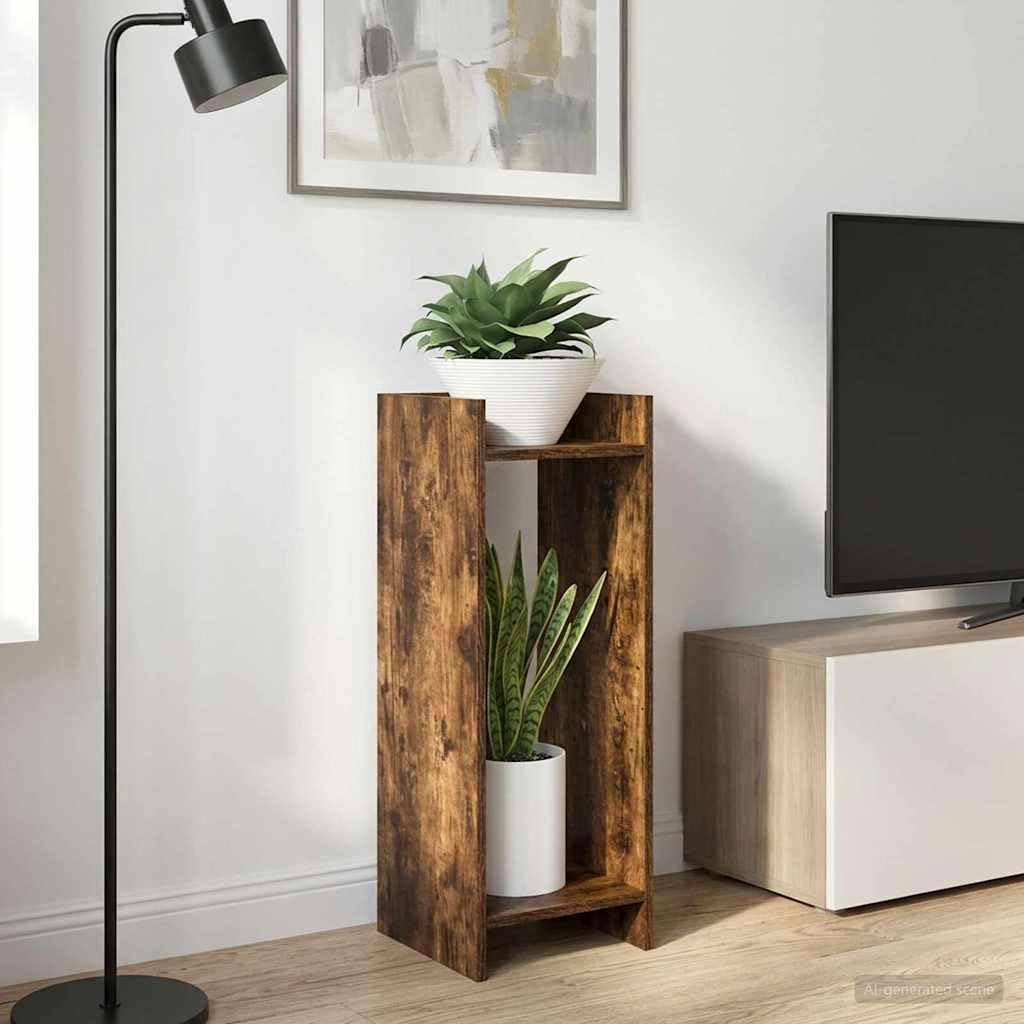 Vertikaler Pflanzenständer, 80 cm, mit Regal, Innenständer aus technischem Holz, rauchige Eiche, platzsparendes Design für Wohnzimmer