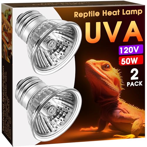 Image of Briignite Reptile Heat Bulb 50W UVA UVB Reptile Light Bulbs Dimmable | 2 Pack Heat Lamp Bulbs, Basking Light Bulb for Turtle, Beard Dragon Gecko Lizard Amphibians