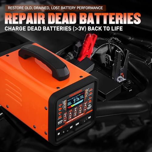 Image of 2026 Upgraded 0-20A Car Battery Charger, 12V /24V Heavy Duty Smart Fully Automatic Battery Maintainer with Color LCD Screen, 10-Mode Pulse Repair Trickle Charger for Car Truck Boat Motorcycle