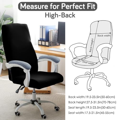 Image of HOKIPO Office Chair Cover for Executive Chair (High-Back) - 140 GSM Stretchable Fabric - Anti-Slip & Washable - Fits Tall & Big Office Chairs, Jet Black (AR-6204-BLK)