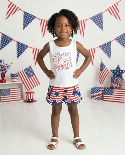 Image of Unique Baby Girls Toddler Big Kid Sleeveless Tank with Pom Pom 2pc Shorts Set Outfit