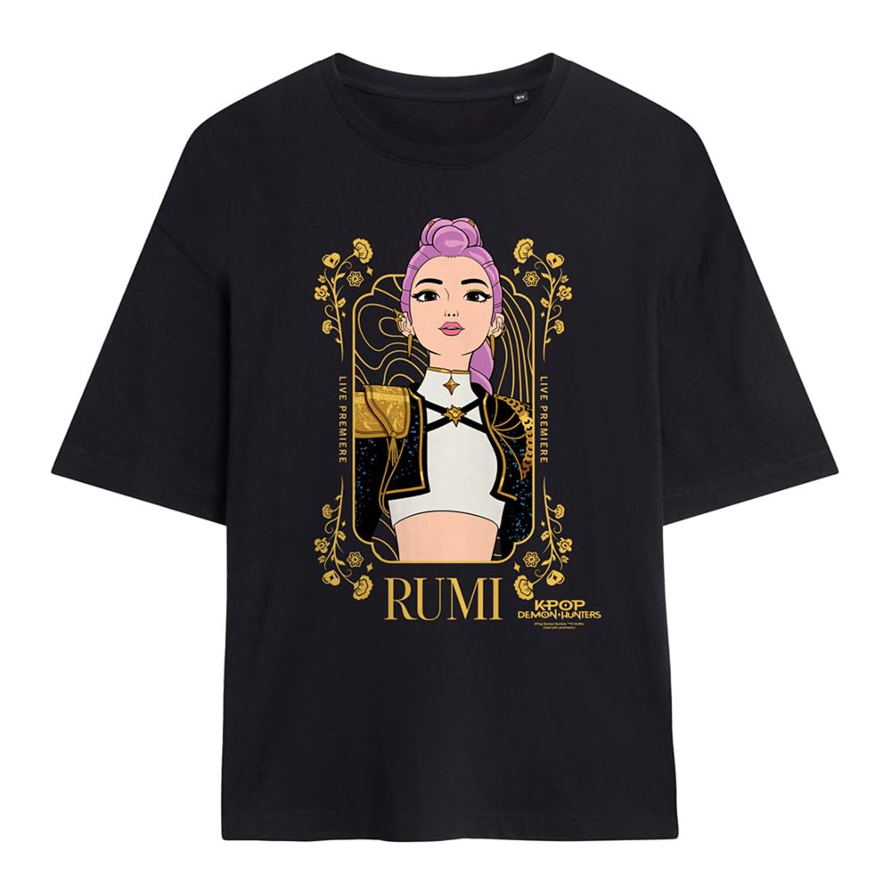 Kpop Demon Hunters Rumi Golden Frame Ladies Oversized T Shirt, Black, Medium