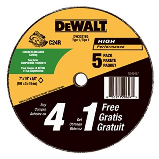 DEWALT DW3521B5 7-Inch High Performance Masonry Cutting Abrasive Saw Blades, 5-Pack