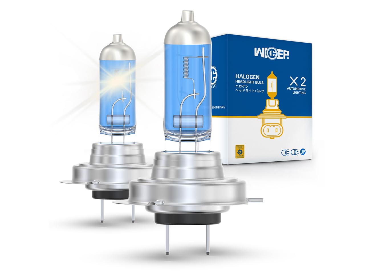 wideep H7 Halogen Headlight Bulbs, Standard High Beam or Low Beam or Fog Light Bulb, DC 12V 55W 5000K White Headlight Replacement Bulbs, Pack of 2