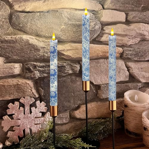 Image of Flameless LED Taper Candles - 10 inch Realistic Flickering Wax Dripping Candles with Remote & Timer, Set of 4 for Fireplace Dining Table Wedding Halloween Christmas Decor