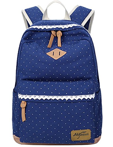 Fashion Mädchen Schulrucksack Damen Canvas Rucksack Teenager Baumwollstoff Schultasche Outdoor Freizeit Daypacks mit Schicker Lace 41x32x14cm/16.5x13x5.5 Zoll (blau)