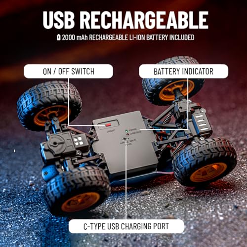 Image of Mirana Spiker 2WD RC Car for Kids | High-Speed ATV Remote & App-Controlled Rock Crawler | USB Rechargeable Offroad Monster Truck with Bluetooth Speakers & RGB Lights | for Boys & Girls (Sky Blue)
