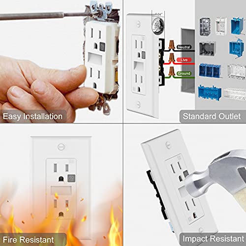 Image of SOZULAMP 15A Outlet with Night Light, TR, 4-Pack | Auto on /off nightlight. Glows through outlets. Shutters block objects. For halls, stairs, baths. Plates & 12-month warranty.