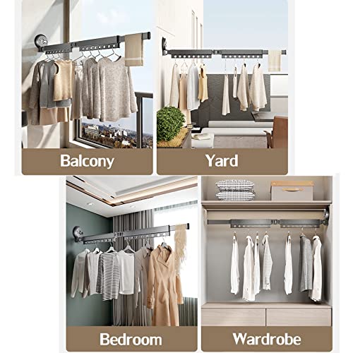 LONGSAI Clothes airer indoor Suction Cup Clothes Drying Rack Wall Mounted Dryer Rack Retractable Hanging Clothes Drying Rack For Indoor Balcony,Space Saver,Space Aluminium Gray Folding Drying Rac - Image 3