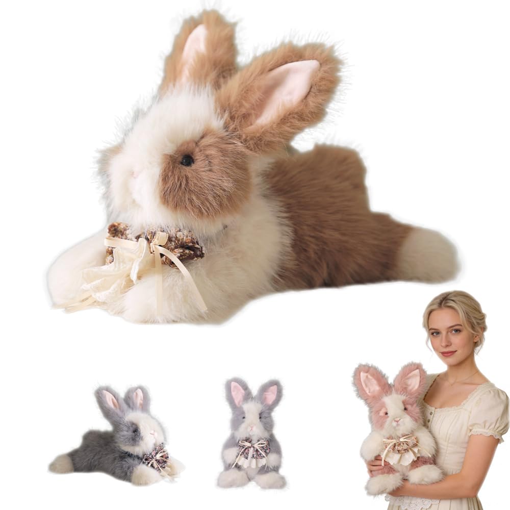 Nuyiac Weighted Rabbit Plush, Soft Plush Toy for Stress Relief & Calming, Cute Bunny Plushies Soft Bunny Anxiety Toy Gift (Coffee Prone Position, 35CM)