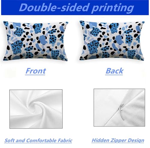 Taie oreiller 40x80 rectangulaire léopard bleu pour déco de chambre