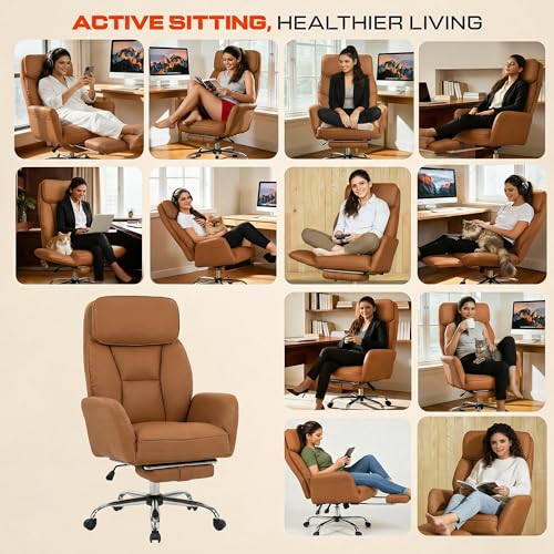 Image of DROGO Emperium Pro Ergonomic Office Chair for Work from Home 400LBS | Computer Chair for Study with High Back,Cushion Seat,Armrest, Head & Lumbar Support | Gaming Chair with Footrest & Recline(Brown)