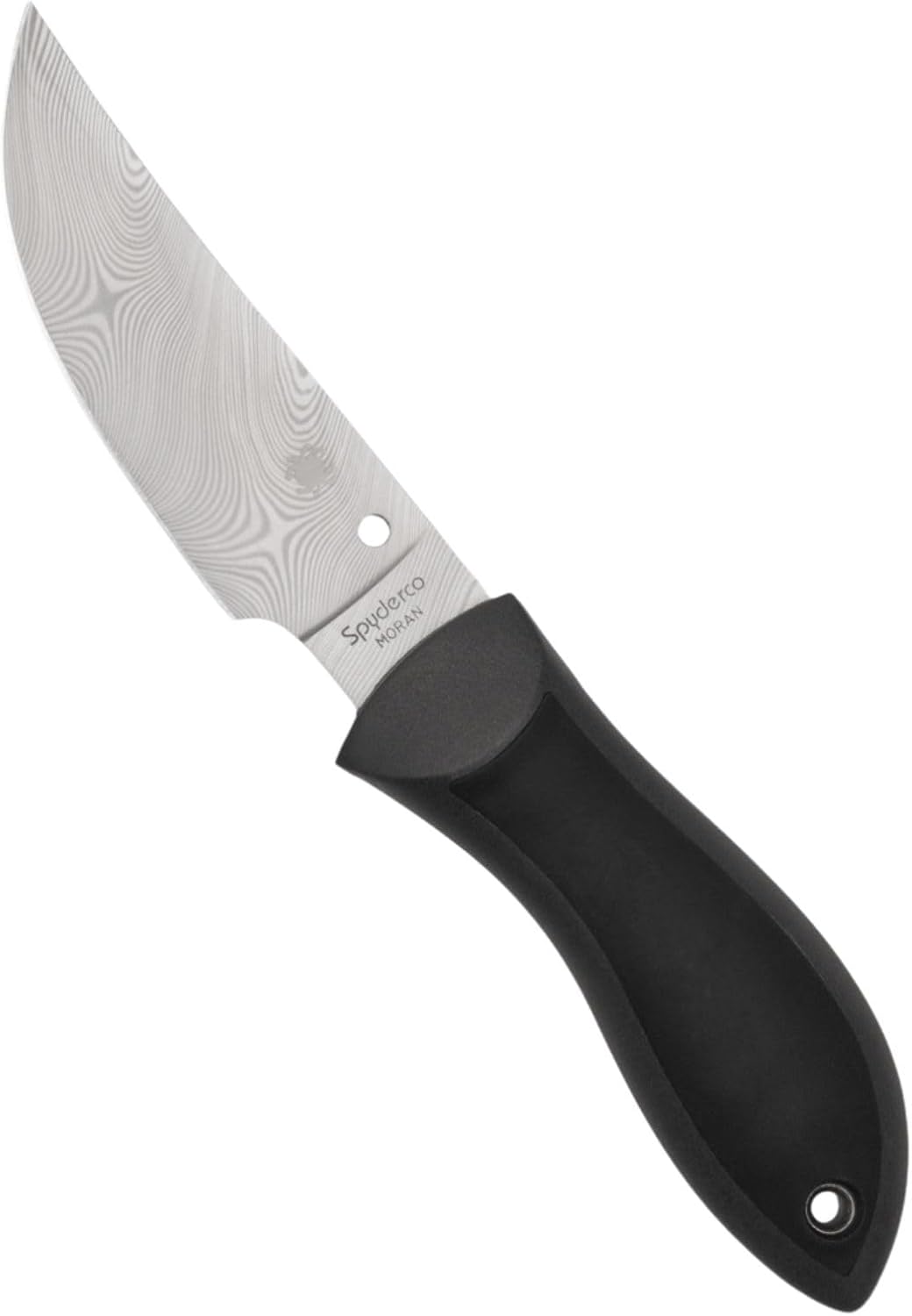 Spyderco Moran Upswept Gray Fixed Blade Knife - Damasteel DS93X with FRN/Kraton Handle, PlainEdge - FB01PGYD