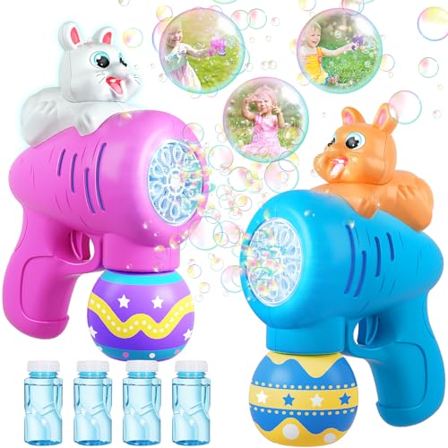 Officygnet 2 Packs Easter Bubble Machine, Bubble Gun for Toddlers, Light Up Bubble Blower for Kids, Outdoor Toys Bunny Bubble Maker for Party Favor Supplies, Basket Stuffers Fillers,Easter Toys Gifts