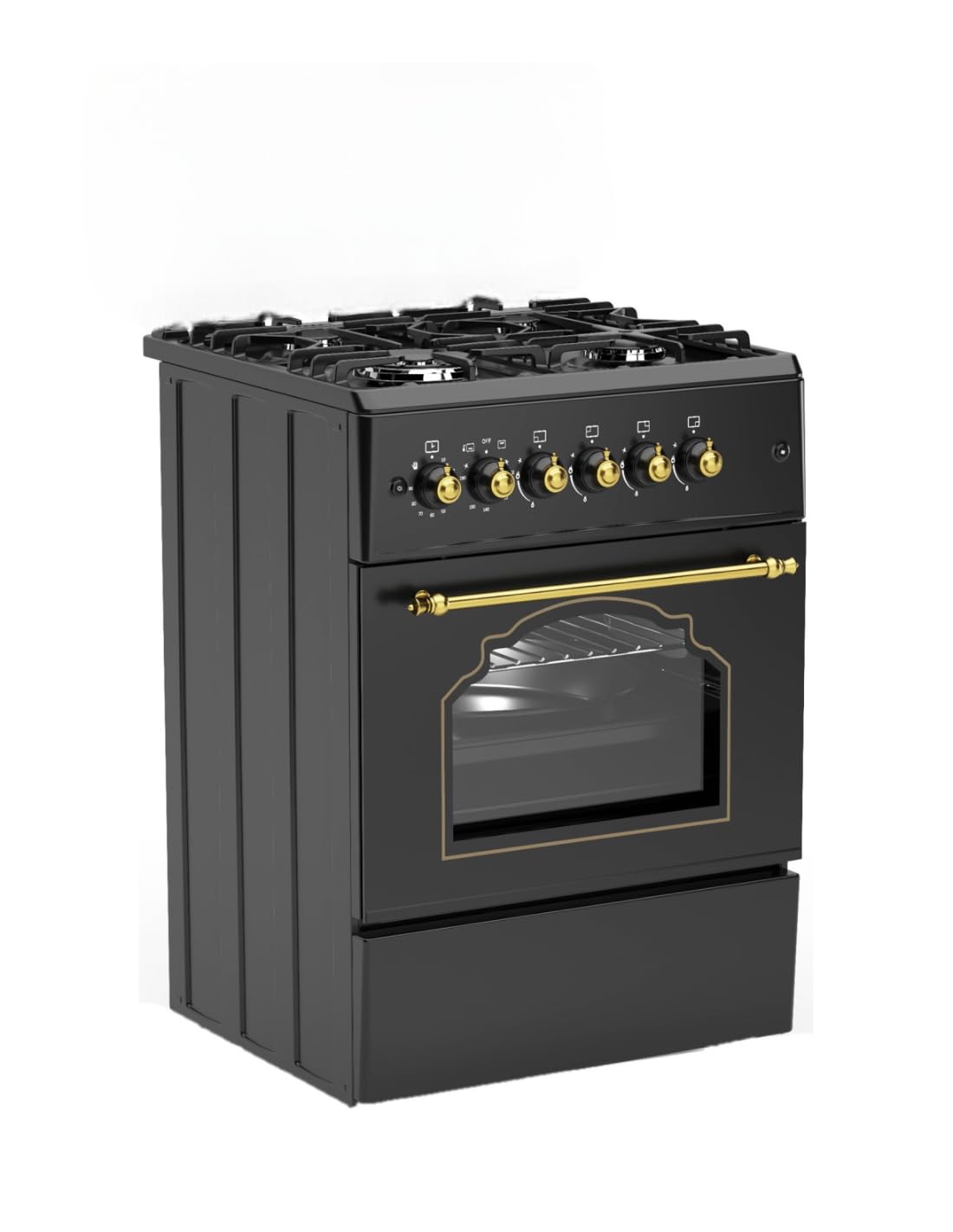 ALPHA Cuisinière à gaz VuLCANO GOLD-60 Rustica Gold. Allumage automatique, Wok, ventilateur et minuteur. *Haut de gamme*