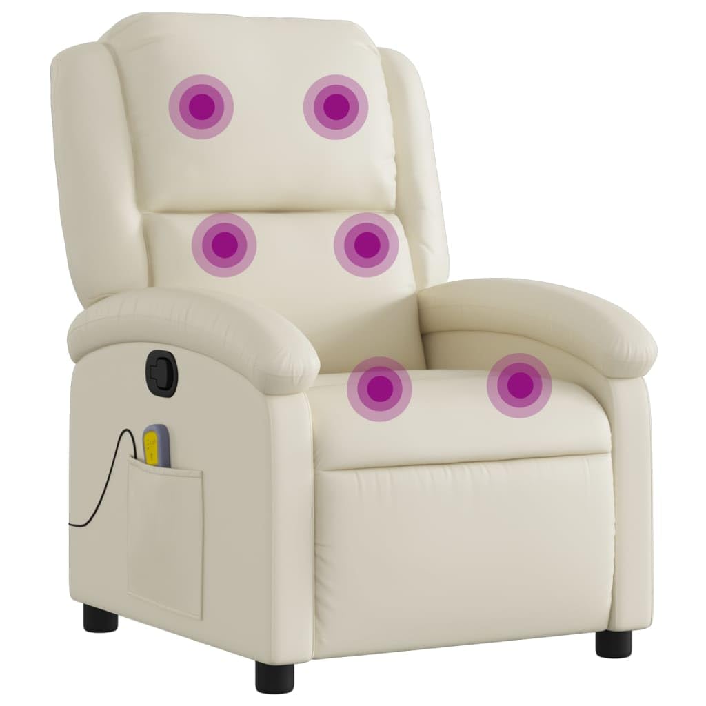IKAYAA Sillón Masaje Reclinable Sillón Masaje Eléctrico Sillon Relax Reclinable Sillon Reclinable Manual Sillón Relax de Cuero Sintético, con Prácticos Bolsillo, Crema