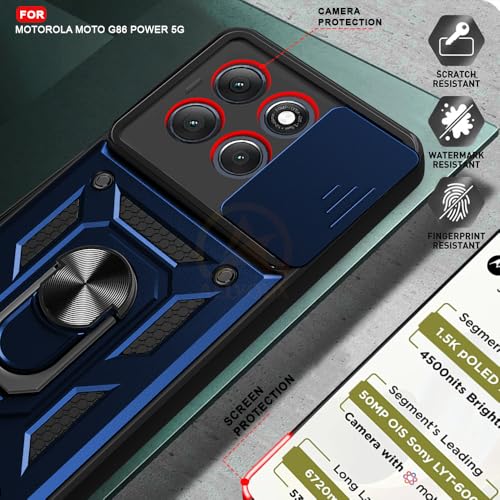 Image of Armor Bumper Back Cover Case for Motorola Moto G86 Power 5G | Rotating Camera Cover, Ring Holder & Kickstand | Heavy Duty & 360 Degree Protection Motorola Moto G86 Power 5G Back Cover (Blue)