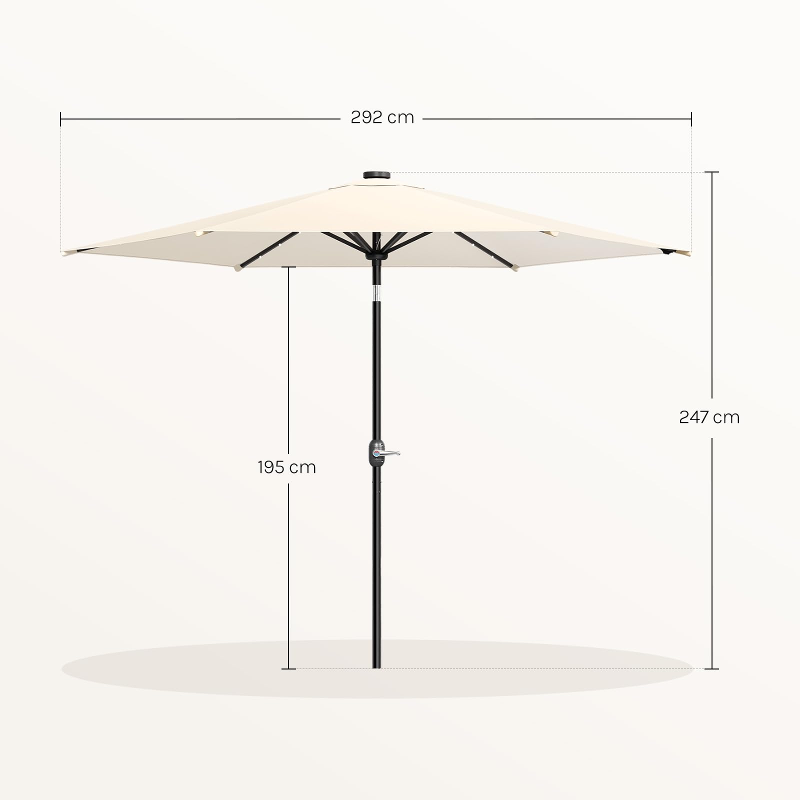 WOLTU Sonnenschirm 300 cm mit Led-Solar-Beleuchtung, UV-Schutz 50+, Gartensonnenschirm neigbar, mit Schutzhülle Kurbel, für Balkon Garten Terrasse, Beige
