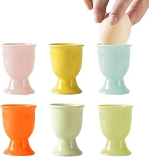 Srcasy Juego De 6 Huevera Titular De Porcelana, Huevera De Porcelana Hecha a Mano, Hueveras De Cerámica Coloridas, Egg-Cup, Soporte para Copa De Huevo Multicolor para Casa como Regalo