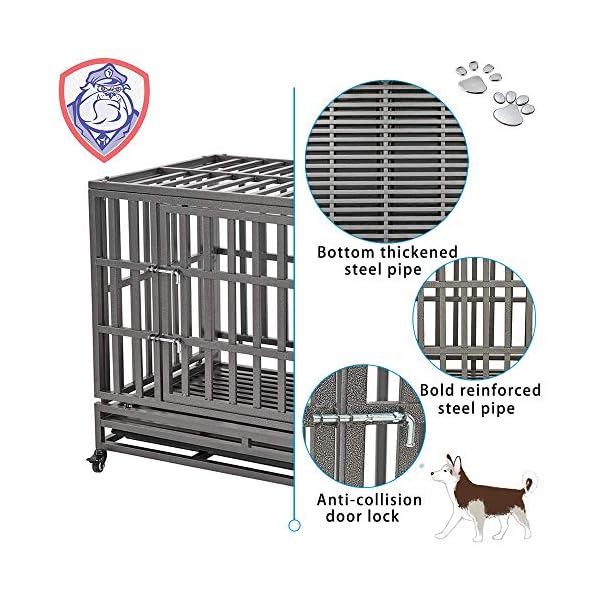 SMONTER 38″ Heavy Duty Dog Crate Strong Metal Pet Kennel Playpen with Two Prevent Escape Lock, Large Dogs Cage with Wheels, Dark Silver SMONTER 38″ Heavy Duty Dog Crate Strong Metal Pet Kennel Playpen with Two Prevent Escape Lock, Large Dogs Cage with Wheels, Dark Silver