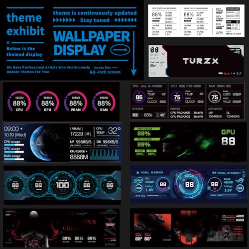 Image of WOWNOVA 4.6 inch LCD Screen Inside PC Case Screen with Desktop Stand - Customizable PC Temperature Display Panel for Computer Setup, GPU CPU FPS RAM HDD Computer Temp Monitor (Black)