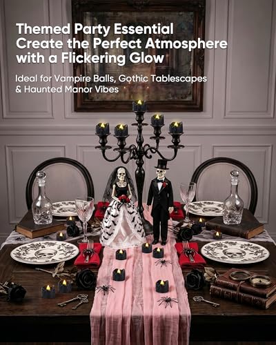 Image of Homemory Black Dripping Flameless LED Tea Lights, 1.58 inch x 1.2 inch Battery Operated Flickering Fake Candles, 200+ Hours Electric Votive Tealights for Wedding, Halloween, Christmas Centerpieces, 12 Pack
